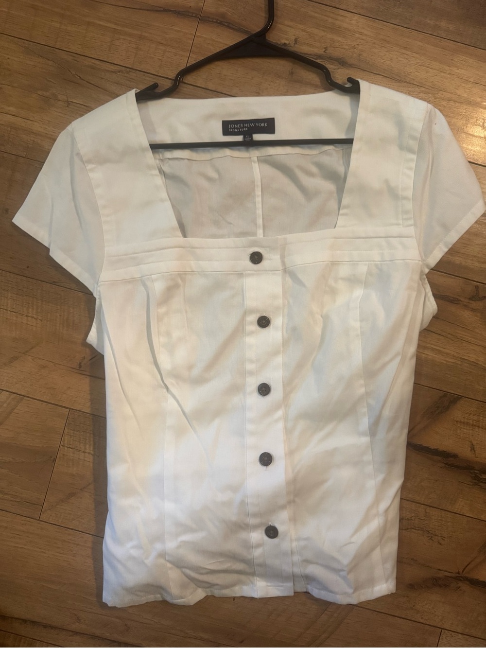 Jones New York White Square Neck Button-Front Blouse